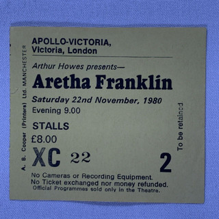 Aretha Franklin Ticket Original Apollo-Victoria Theatre London 1980 #2 Front